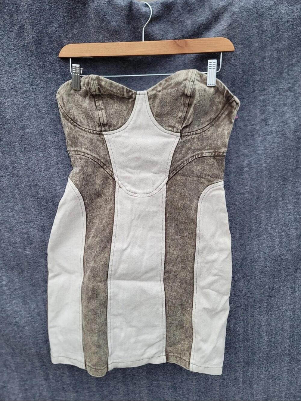 Pretty Little Thing Denim Corset Mini Dress Patchwork Y2K 6